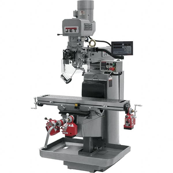 Jet - 10" Table Width x 50" Table Length, Electronic Variable Speed Control, 3 Phase Knee Milling Machine - 3 hp - Caliber Tooling