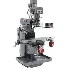 Jet - 10" Table Width x 50" Table Length, Electronic Variable Speed Control, 3 Phase Knee Milling Machine - 3 hp - Caliber Tooling