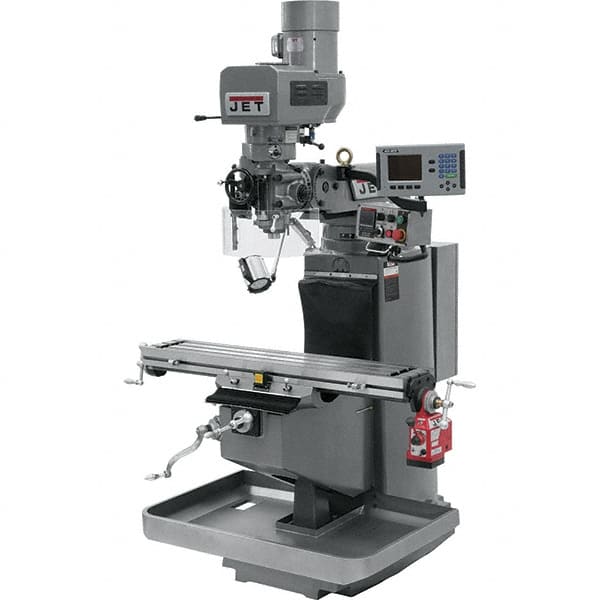 Jet - 9" Table Width x 49" Table Length, Electronic Variable Speed Control, 3 Phase Knee Milling Machine - 3 hp - Caliber Tooling