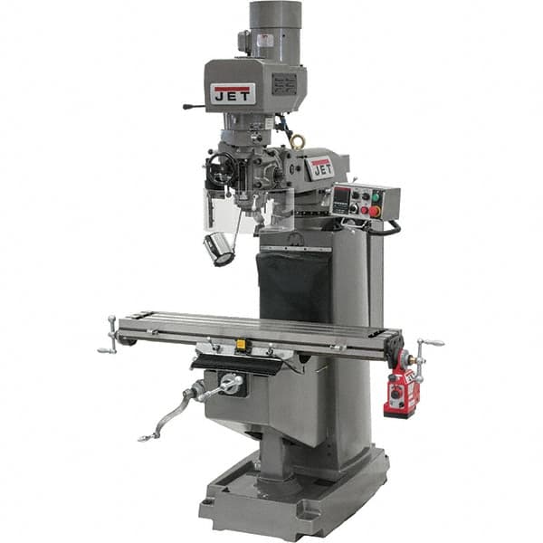 Jet - 10" Table Width x 50" Table Length, Electronic Variable Speed Control, 3 Phase Knee Milling Machine - R8 Spindle Taper, 3 hp - Caliber Tooling