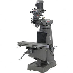 Jet - 9" Table Width x 42" Table Length, Step Pulley Control, 1 Phase Knee Milling Machine - 2 hp - Caliber Tooling