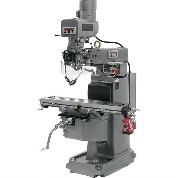 Jet - 10" Table Width x 50" Table Length, Electronic Variable Speed Control, 3 Phase Knee Milling Machine - 3 hp - Caliber Tooling