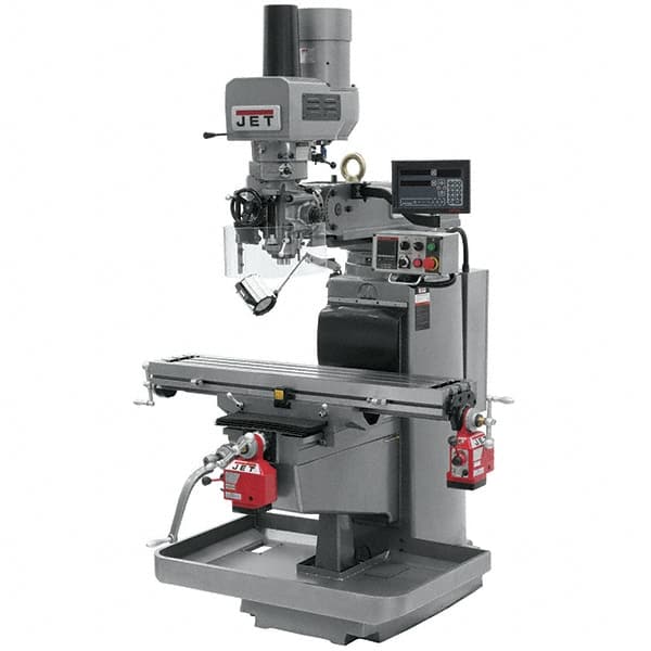 Jet - 10" Table Width x 50" Table Length, Electronic Variable Speed Control, 3 Phase Knee Milling Machine - 3 hp - Caliber Tooling