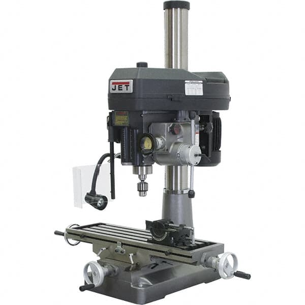 Jet - 1 Phase, 15-7/8" Swing, Step Pulley Mill Drill Combination - 31-3/4" Table Length x 9-1/2" Table Width, 20-1/2" Longitudinal Travel, 2 hp, 230 Volts - Caliber Tooling