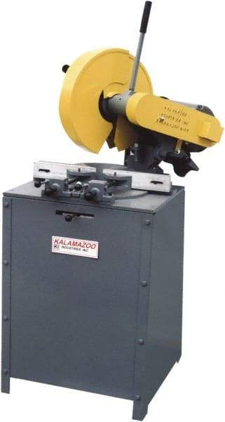 Kalamazoo - 14" Blade Diam, 1" Arbor Hole, Miter Chop & Cutoff Saw - 4,400 RPM, 5 hp, 220/440 Volts, 3 Phase - Caliber Tooling