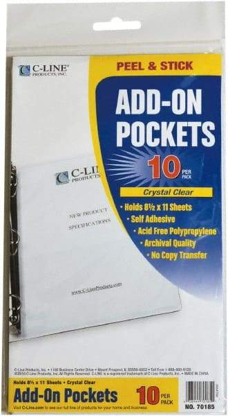 C-LINE - 10 Piece Clear Self-Adhesive Pockets - 11" High x 8" Wide - Caliber Tooling