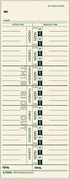 TOPS - 9" High x 3-1/2" Wide Weekly Time Cards - Manila, Use with Acroprint M33, IBM 10-800292, Lathem 33, Simplex 10-100382, 10-800292, 1950-9305, 950-9361 - Caliber Tooling