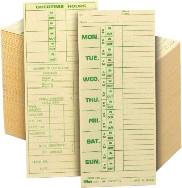 TOPS - 8-1/2" High x 3-1/2" Wide Weekly Time Cards - Manila, Use with Pyramid 331-10 - Caliber Tooling