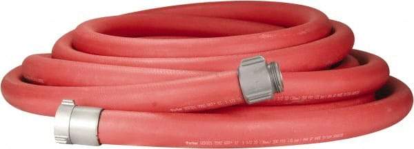 Dixon Valve & Coupling - 1-1/2" ID, 225 Working psi, Red Polyester/Rubber Fire Hose, Single Jacket - Male x Female NST (NH) Ends, 50' Long, 675 Burst psi - Caliber Tooling