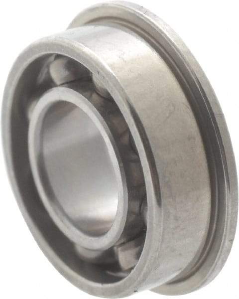 Value Collection - 1/8" Bore Diam, 3/8" OD, Open Miniature Radial Ball Bearing - 5/32" Wide, With Flange, 1 Row, Round Bore, 49 Lb Static Capacity, 144 Lb Dynamic Capacity - Caliber Tooling