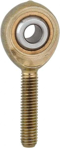 Made in USA - 3/16" ID, 5/8" Max OD, 1,174 Lb Max Static Cap, Plain Male Spherical Rod End - 10-32 RH, Steel with Bronze Raceway - Caliber Tooling