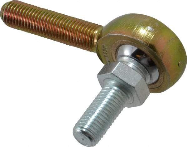 Made in USA - 5/16" ID, 7/8" Max OD, 2,796 Lb Max Static Cap, Male Spherical Rod End with Stud - 5/16-24 RH, Steel with Bronze Raceway - Caliber Tooling