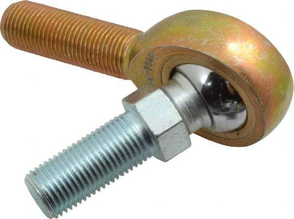 Made in USA - 1/2" ID, 1-5/16" Max OD, 6,700 Lb Max Static Cap, Male Spherical Rod End with Stud - 1/2-20 RH, Steel with Bronze Raceway - Caliber Tooling