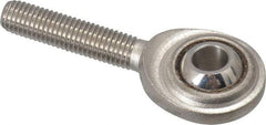 Made in USA - 1/4" ID, 3/4" Max OD, 1,370 Lb Max Static Cap, Plain Male Spherical Rod End - 1/4-28 RH, Stainless Steel with Stainless Steel Raceway - Caliber Tooling