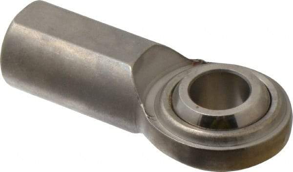 Made in USA - 5/8" ID, 1-1/2" Max OD, 5,870 Lb Max Static Cap, Plain Female Spherical Rod End - 5/8-18 RH, Stainless Steel with Stainless Steel Raceway - Caliber Tooling