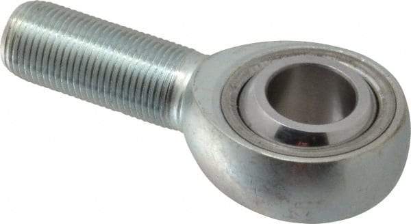 Made in USA - 3/4" ID, 1-3/4" Max OD, 28,090 Lb Max Static Cap, Plain Male Spherical Rod End - 3/4-16 RH, Alloy Steel with Steel Raceway - Caliber Tooling