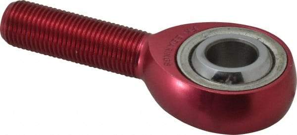 Made in USA - 1/2" ID, 1-5/16" Max OD, 7,698 Lb Max Static Cap, Plain Male Spherical Rod End - 1/2-20 RH, Aluminum Housing with Steel Raceway - Caliber Tooling