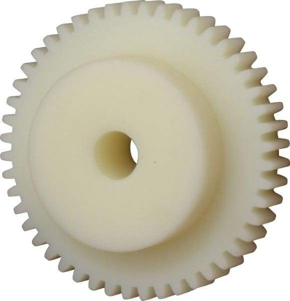 Poly Hi Solidur - 16 Pitch, 3" Pitch Diam, 48 Tooth Spur Gear - 1/2" Face Width, 1/2" Bore Diam, 2" Hub Diam, Nylon - Caliber Tooling