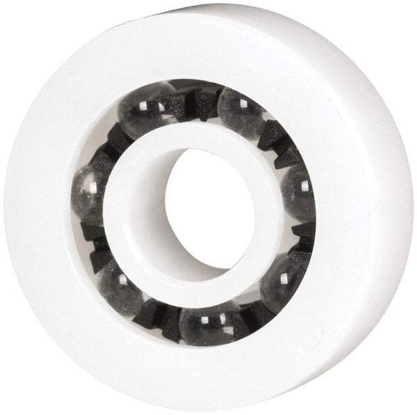 Made in USA - 1/4" Bore Diam, 3/4" OD, Open Plastic Race Radial Ball Bearing - 7/32" Wide, 1 Row, Round Bore, 17 Lb Static Capacity, 26 Lb Dynamic Capacity - Caliber Tooling