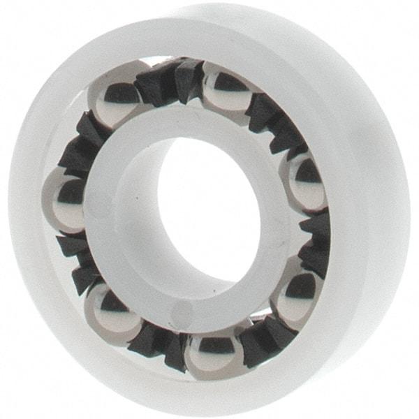 Made in USA - 1/4" Bore Diam, 5/8" OD, Open Plastic Race Radial Ball Bearing - 3/16" Wide, 1 Row, Round Bore, 17 Lb Static Capacity, 26 Lb Dynamic Capacity - Caliber Tooling