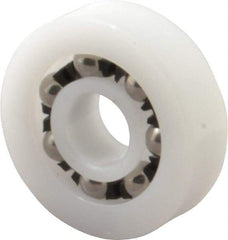 Made in USA - 1/4" Bore Diam, 3/4" OD, Open Plastic Race Radial Ball Bearing - 7/32" Wide, 1 Row, Round Bore, 17 Lb Static Capacity, 26 Lb Dynamic Capacity - Caliber Tooling