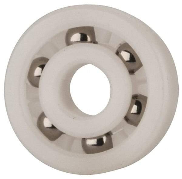 Made in USA - 5mm Bore Diam, 16mm OD, Open Plastic Race Radial Ball Bearing - 5mm Wide, 1 Row, Round Bore, 17 Lb Static Capacity, 26 Lb Dynamic Capacity - Caliber Tooling