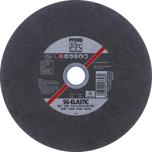 PFERD - 14" Aluminum Oxide Cutoff Wheel - 1/8" Thick, 1" Arbor, Use with Stationary Tools - Caliber Tooling