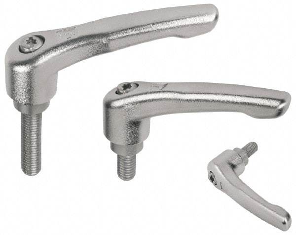 KIPP - M8 x 1.25, 17/32" Hub Diam, Stainless Steel Threaded Stud Adjustable Clamping Handle - 30mm Stud Length, 74.5mm OAL, 42.5mm High - Caliber Tooling