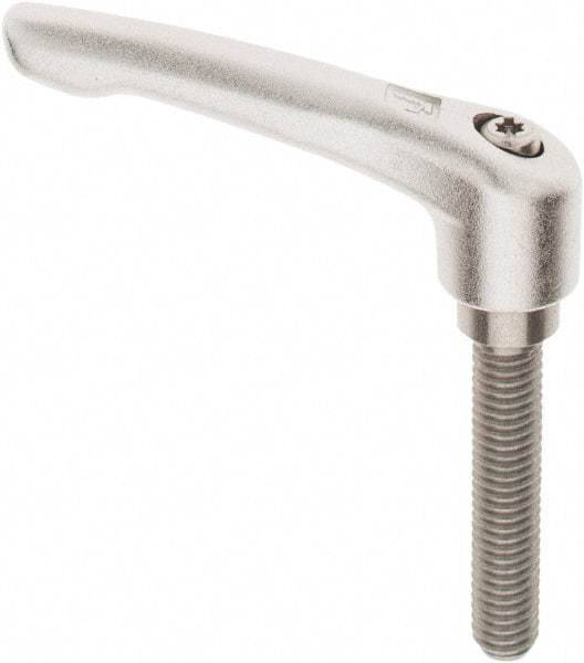 KIPP - 3/8-16, 17/32" Hub Diam, Stainless Steel Threaded Stud Adjustable Clamping Handle - 1-31/32" Stud Length, 74.5mm OAL, 42.5mm High - Caliber Tooling