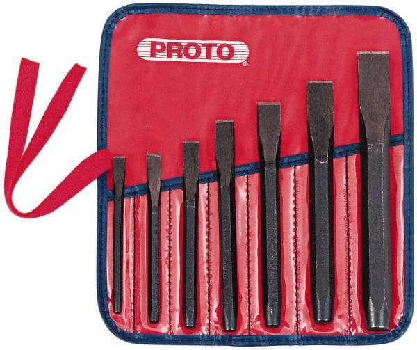 Proto - 7 Piece Cold Chisel Set - 10-11/16" OAL, Steel, Sizes Included 5/16 to 7/8" - Caliber Tooling