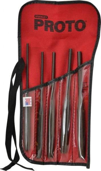 Proto - 5 Piece, 5/32 to 5/16", Pin Punch Set - Hex Shank, Steel, Comes in Tool Roll - Caliber Tooling