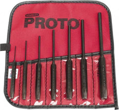 Proto - 7 Piece, 1/16 to 1/4", Pin Punch Set - Hex Shank, Steel, Comes in Tool Roll - Caliber Tooling