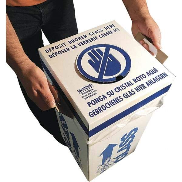 Dynalon Labware - 14 Gal White Rectangle Recycling Container - Cardboard with Plastic Liner, Blue Safety Graphic, Lid Included - Caliber Tooling