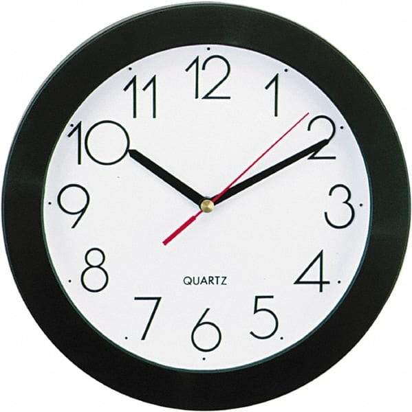 UNIVERSAL - 7-3/4 Inch Diameter, White Face, Dial Wall Clock - Analog Display, Black Case, Runs on AA Battery - Caliber Tooling