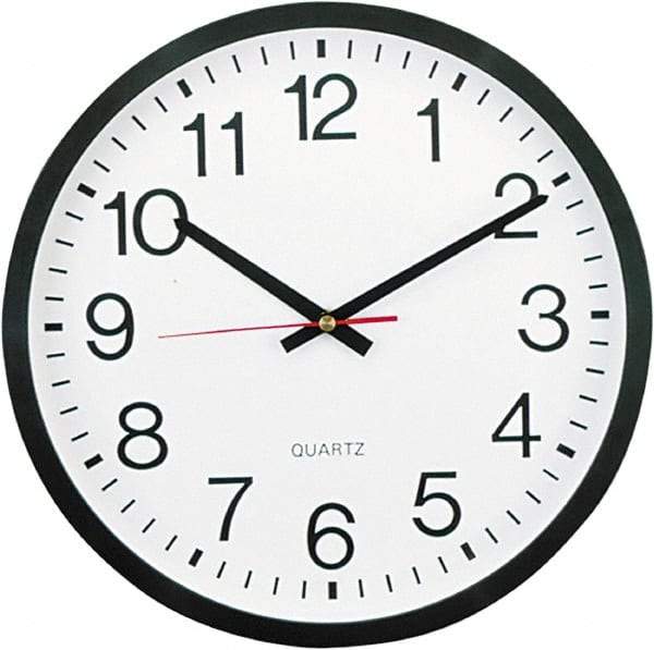 UNIVERSAL - 11-1/2 Inch Diameter, White Face, Dial Wall Clock - Analog Display, Black Case, Runs on AA Battery - Caliber Tooling