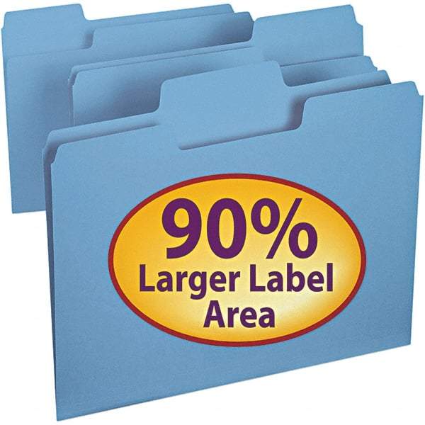 SMEAD - 11-5/8 x 9-1/2", Letter Size, Blue, File Folders with Top Tab - 11 Point Stock, Assorted Tab Cut Location - Caliber Tooling