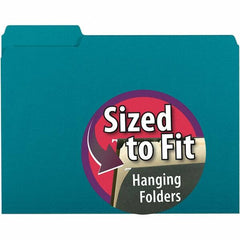 SMEAD - 11-5/8 x 9-3/16", Letter Size, Teal, File Folders with Top Tab - 11 Point Stock, Assorted Tab Cut Location - Caliber Tooling