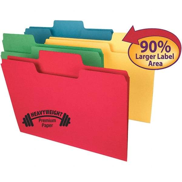 SMEAD - 11-5/8 x 9-1/2", Letter Size, Assorted Colors, File Folders with Top Tab - 14 Point Stock, Assorted Tab Cut Location - Caliber Tooling