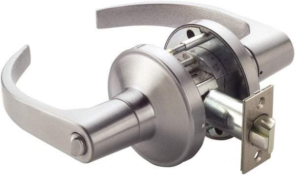 Ability One - Grade 1 Exit Door Lever Lockset - 2-3/4" Back Set, Zinc, Satin Chrome Finish - Caliber Tooling