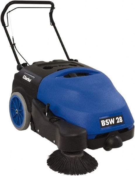 Clarke - 28" Sweeping Width, Dual Brush Sweeper - Self Propelled, Plastic Wheels, 15.8 Gal Capacity, 2.1 Cu Ft Capacity - Caliber Tooling