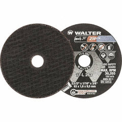 WALTER Surface Technologies - 2-1/2" 24 Grit Aluminum Oxide Cutoff Wheel - 1/16" Thick, 3/8" Arbor, 30,350 Max RPM, Use with Die Grinders - Caliber Tooling