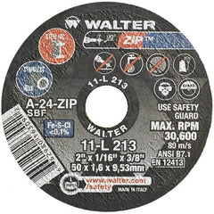 WALTER Surface Technologies - 2" 24 Grit Aluminum Oxide Cutoff Wheel - 1/16" Thick, 3/8" Arbor, 30,600 Max RPM, Use with Die Grinders - Caliber Tooling