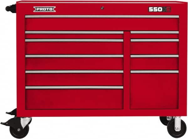 Proto - 23,779 Lb Capacity, 10 Drawer Mobile Workstation - 50" Wide x 25-1/4" Deep x 41" High, Steel, Red - Caliber Tooling