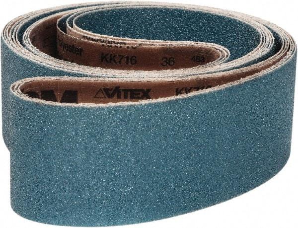 VSM - 3" Wide x 21" OAL, 40 Grit, Zirconia Alumina Abrasive Belt - Zirconia Alumina, Coarse, Coated, X Weighted Cloth Backing, Wet/Dry, Series ZK713X - Caliber Tooling