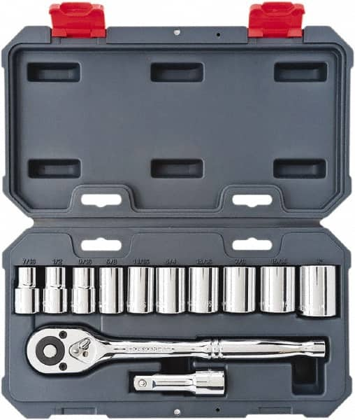 Crescent - 12 Piece 1/2" Drive Chrome Vanadium Finish Socket Set - 12 Points, 7/16" to 1" Range, Inch Measurement Standard - Caliber Tooling