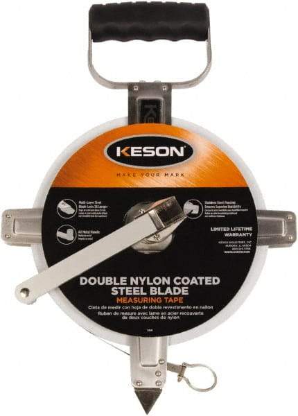 Keson - 200' x 3/8" Tape Measure - 1/10 & 1/100" Graduation - Caliber Tooling