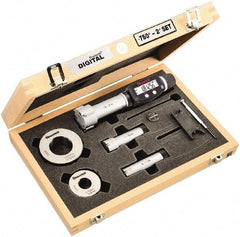 Starrett - 20 to 50mm, 80mm Gage Depth, 0.001mm Resolution, Friction Thimble, IP65 Electronic Inside Hole Micrometer Set - Accurate to 0.004mm, 1 Head, 3 Anvils, 2 Setting Rings, Data Output, Instant Inch/Millimeter Conversion - Caliber Tooling