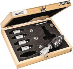 Starrett - 2 to 6mm, 18mm Gage Depth, 0.001mm Resolution, Friction Thimble, IP65 Electronic Inside Hole Micrometer Set - Accurate to 0.004mm, 1 Head, 5 Anvils, 3 Setting Rings, Data Output, Instant Inch/Millimeter Conversion - Caliber Tooling