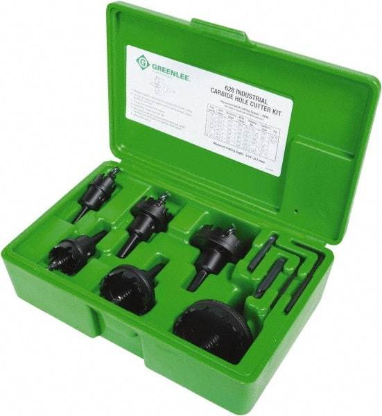 Greenlee - 11 Piece, 7/8 to 2-1/2" Cutter Diam, 0.187" Cutting Depth, Carbide Annular Cutter Set - Oxide Finish - Caliber Tooling