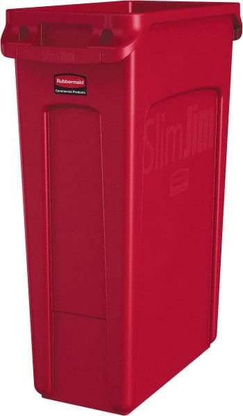 Rubbermaid - 23 Gal Red Rectangle Trash Can - Polyethylene, None Graphic, 30" High x 22" Long x 11" Wide, Lid Not Included - Caliber Tooling